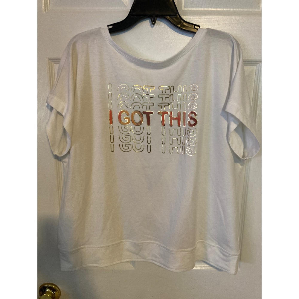 Live Well Active‎ White I Got This Rose Gold Graphic Tulip Back Workout Top L